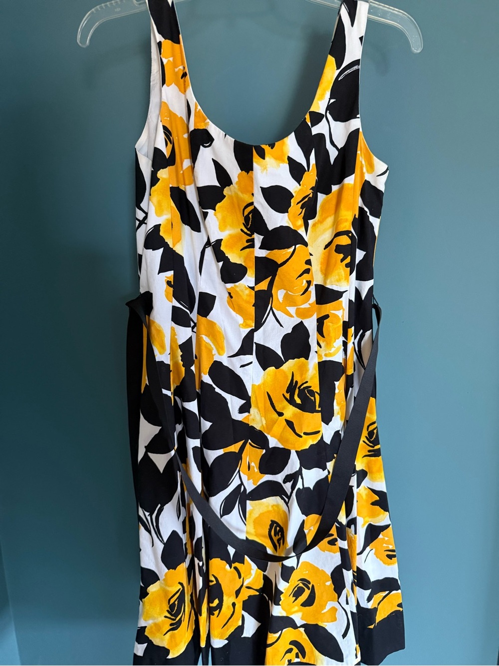 dressbarn Black, White & Yellow Floral Scoop Neck Dress